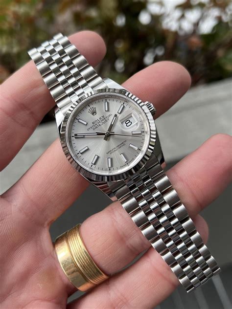 Rolex Datejust 36mm Silver Index Fluted White Gold/Steel.